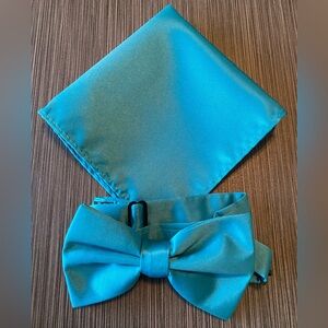 Teal Bow Tie and Pocket Square Set